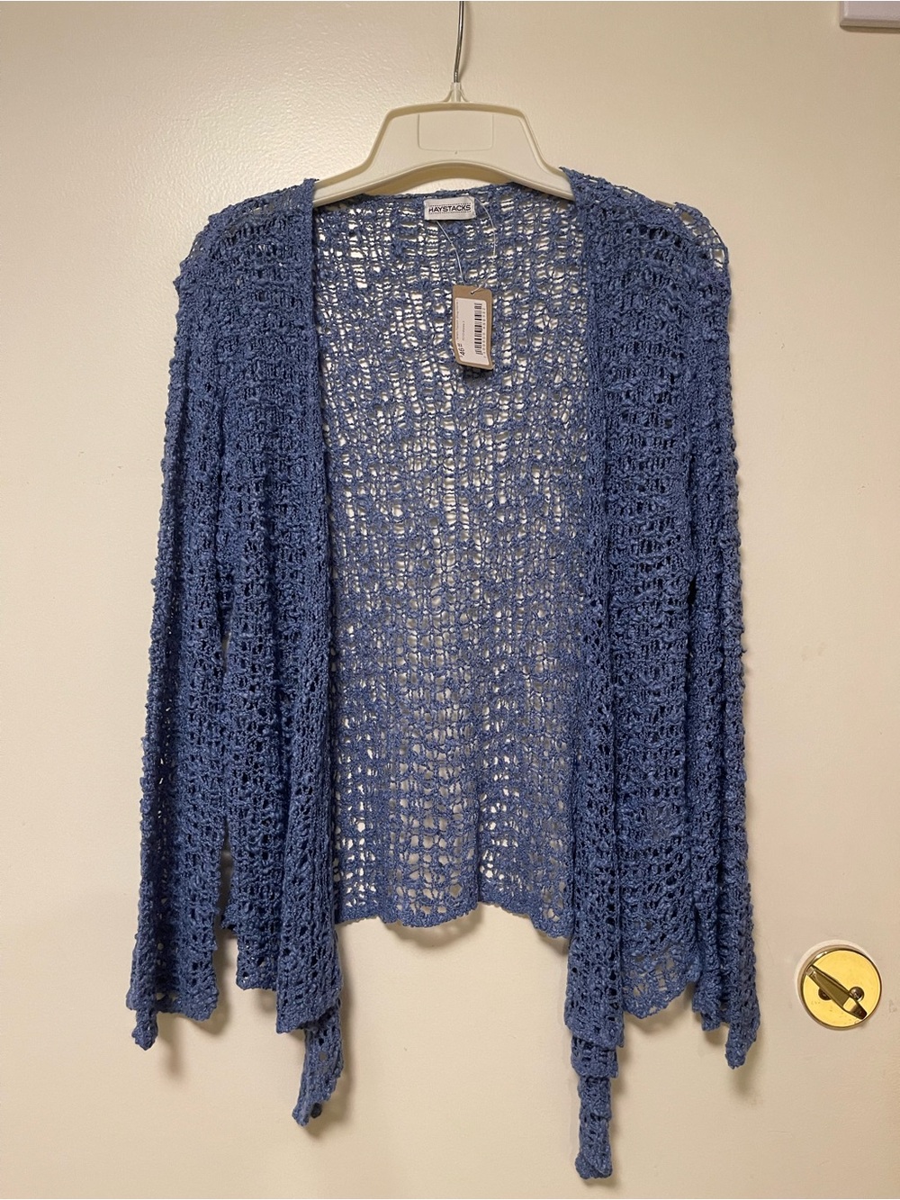 NWT Haystacks Popcorn Shrug Open-Knit Slate Blue Maine Women's Cardigan Sweater
